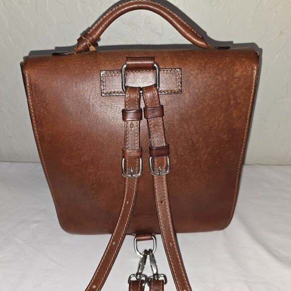 Dooney & Bourke Smooth Italian Brown Vachetta Leather Backpack MADE IN ITALY - Picture 4 of 16